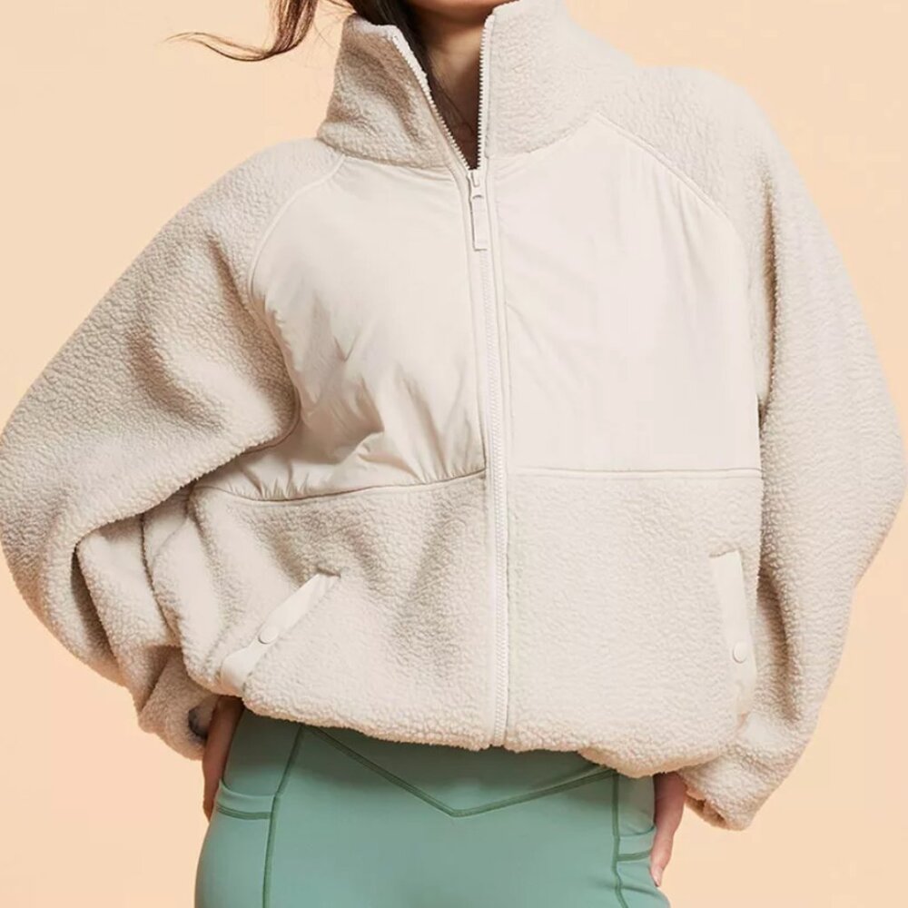 Blogilates Campfire Fleece Full Zip Jacket NWT Light Taupe